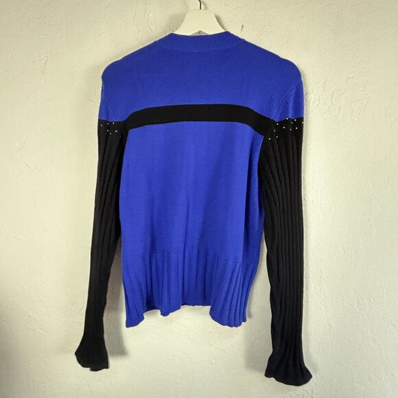 Jamie Sadock Womens Blue Black Ribbed Zip-Up Sweater Large Embellished Detail - Picture 2 of 7
